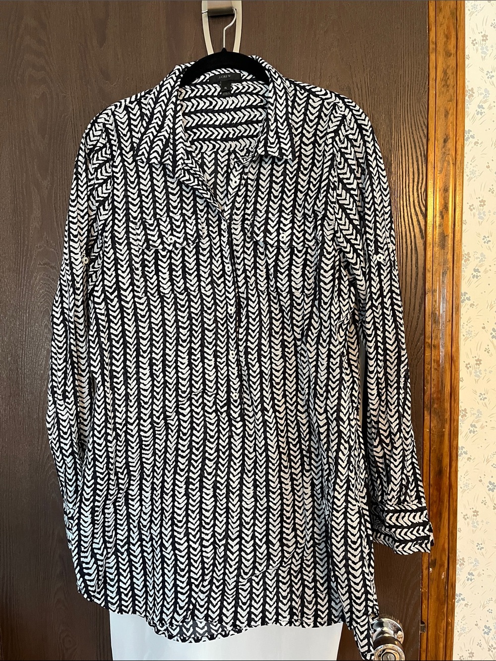J. Crew Black & White Arrow-Print Button Front Tunic